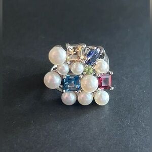 Ross-Simons Sterling Multi-Gem & Pearl Cluster Ring 925 Size 7